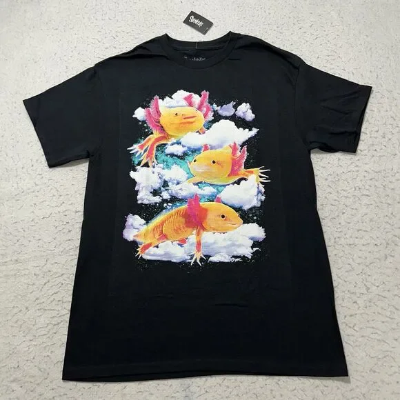 Spencer's Men's Medium Axolotl Graphic T Shirt Black Short Sleeve Crewneck Tee - Picture 1 of 11